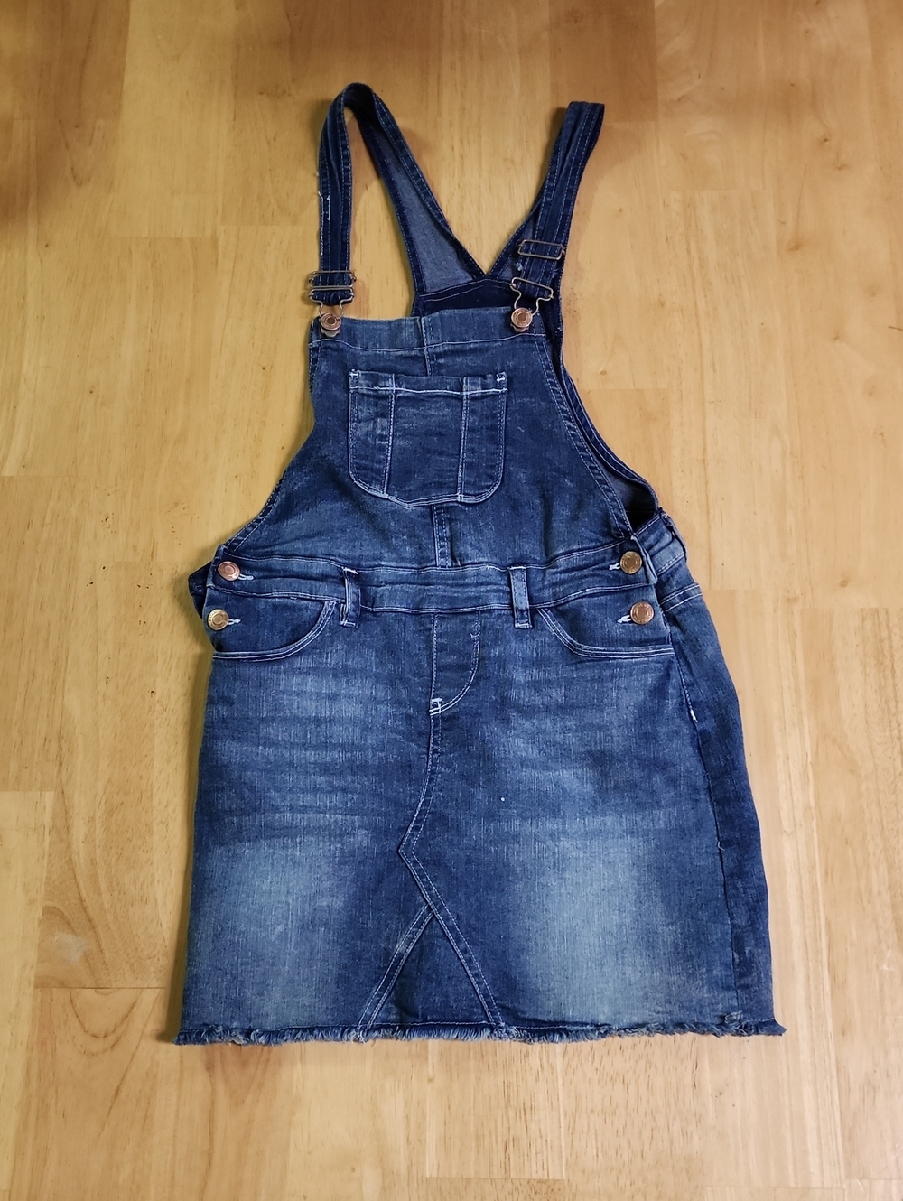 Vanilla Star Girls Denim Overall Skort Frayed Hem Skirtall Sz Youth 12 Blue EUC